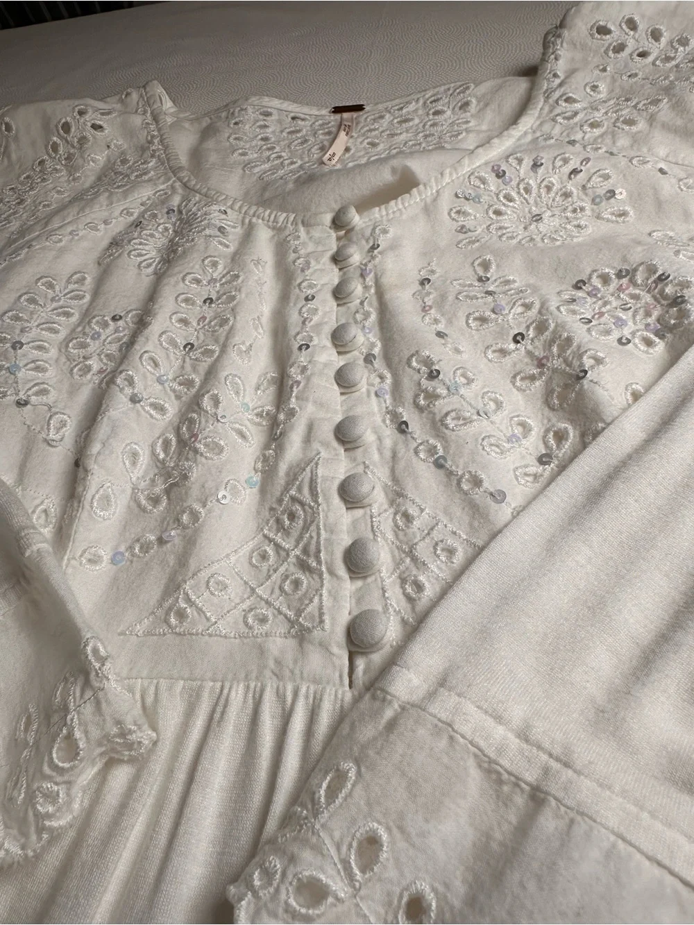 Free People White Eyelet Embroidered Peplum Tunic Blouse Size S Boho